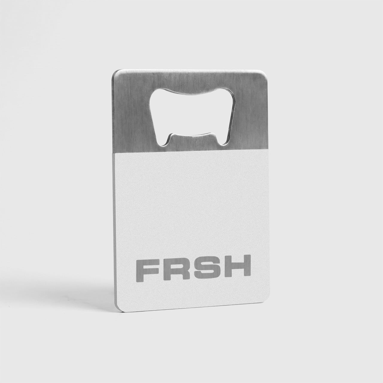 FRSH white bottle opener with ergonomic design, ideal for opening bottles with ease and style.