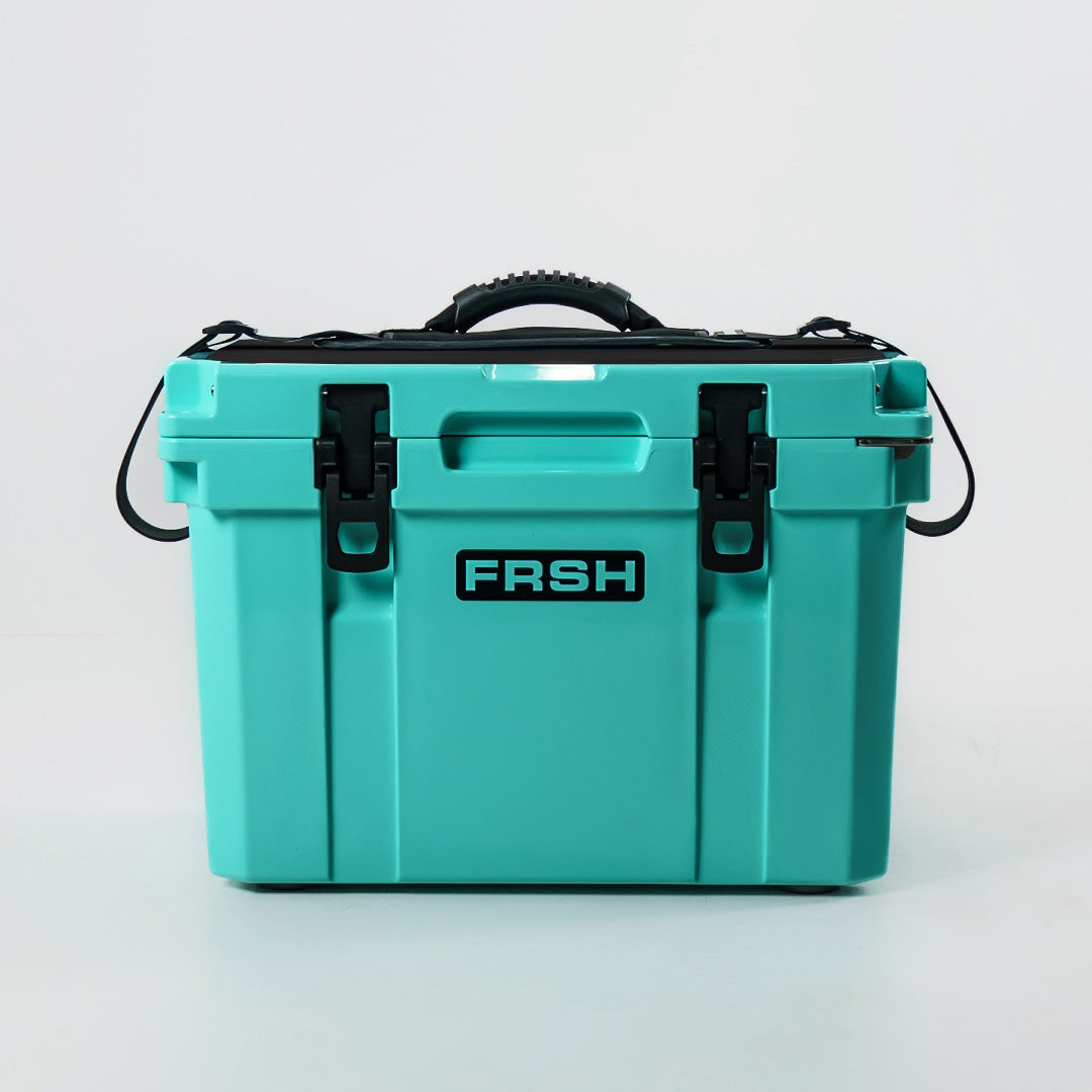 FRSH 17L hard cooler with sea moss design, sturdy insulated container for keeping food and beverages cold.