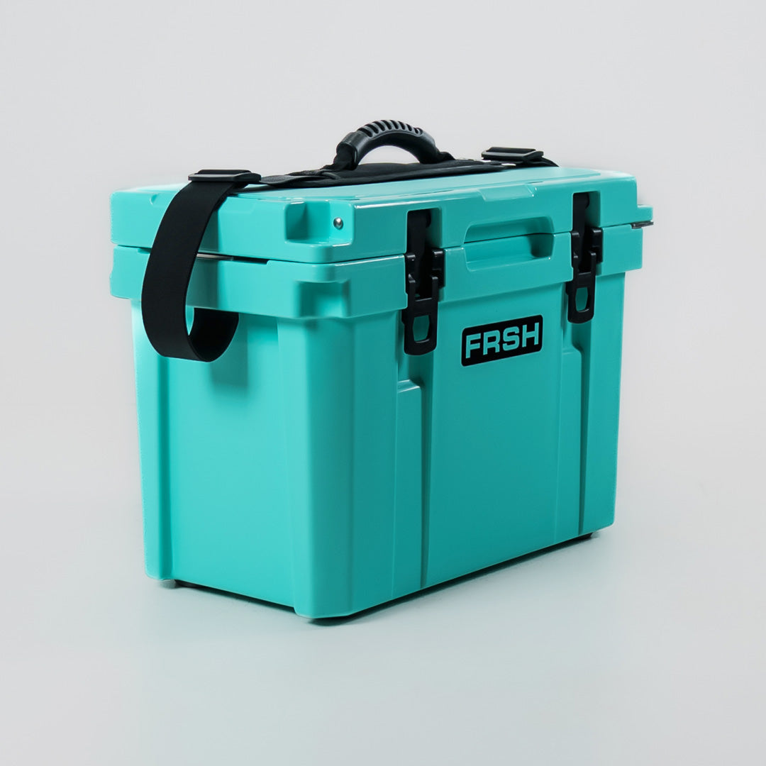 FRSH cooler accessory with shoulder strap and handle, designed for easy carrying of 17L cooler in Sea Moss color.