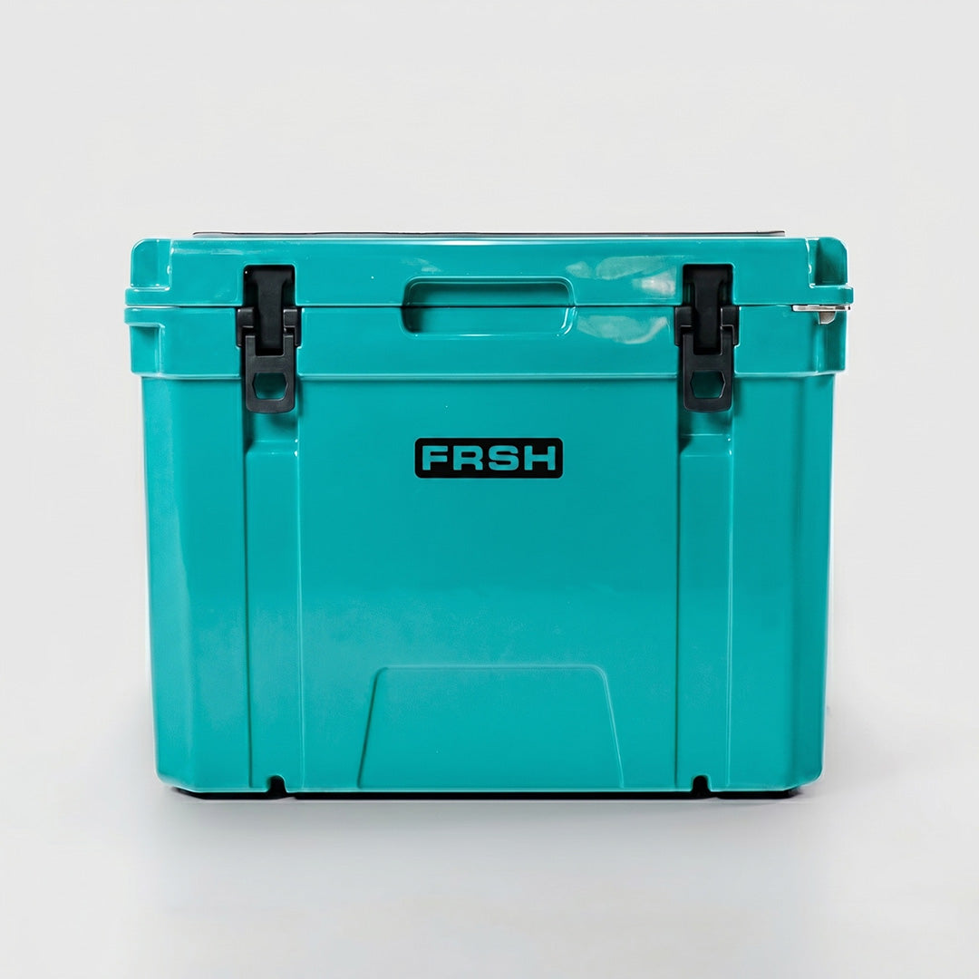 FRSH 55L hard cooler with sea moss design, sturdy insulated cooler for keeping food and drinks cold during outdoor activities.