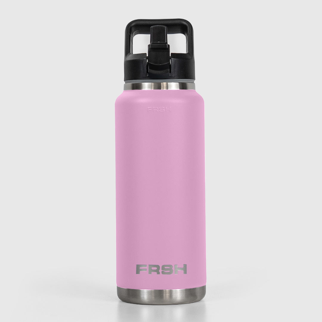 Pink FRSH 1000ml bottle with sip lid, reusable water tumbler featuring a sleek design and secure drinking spout.