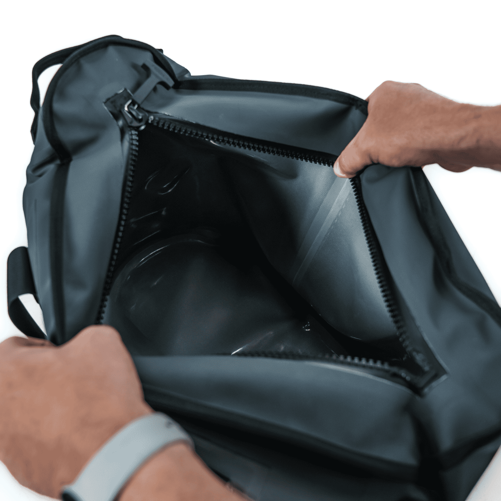 Open top view of the FRSH 30L soft cooler showing interior with insulated lining and adjustable shoulder strap.