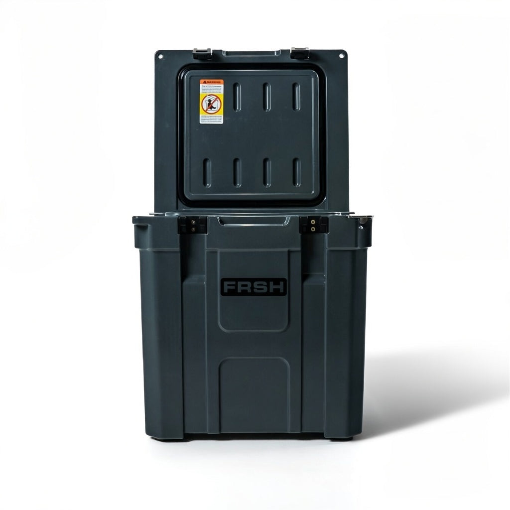 FRSH 33L hard cooler with sturdy construction and secure lid, ideal for keeping food and beverages cold during outdoor activities.