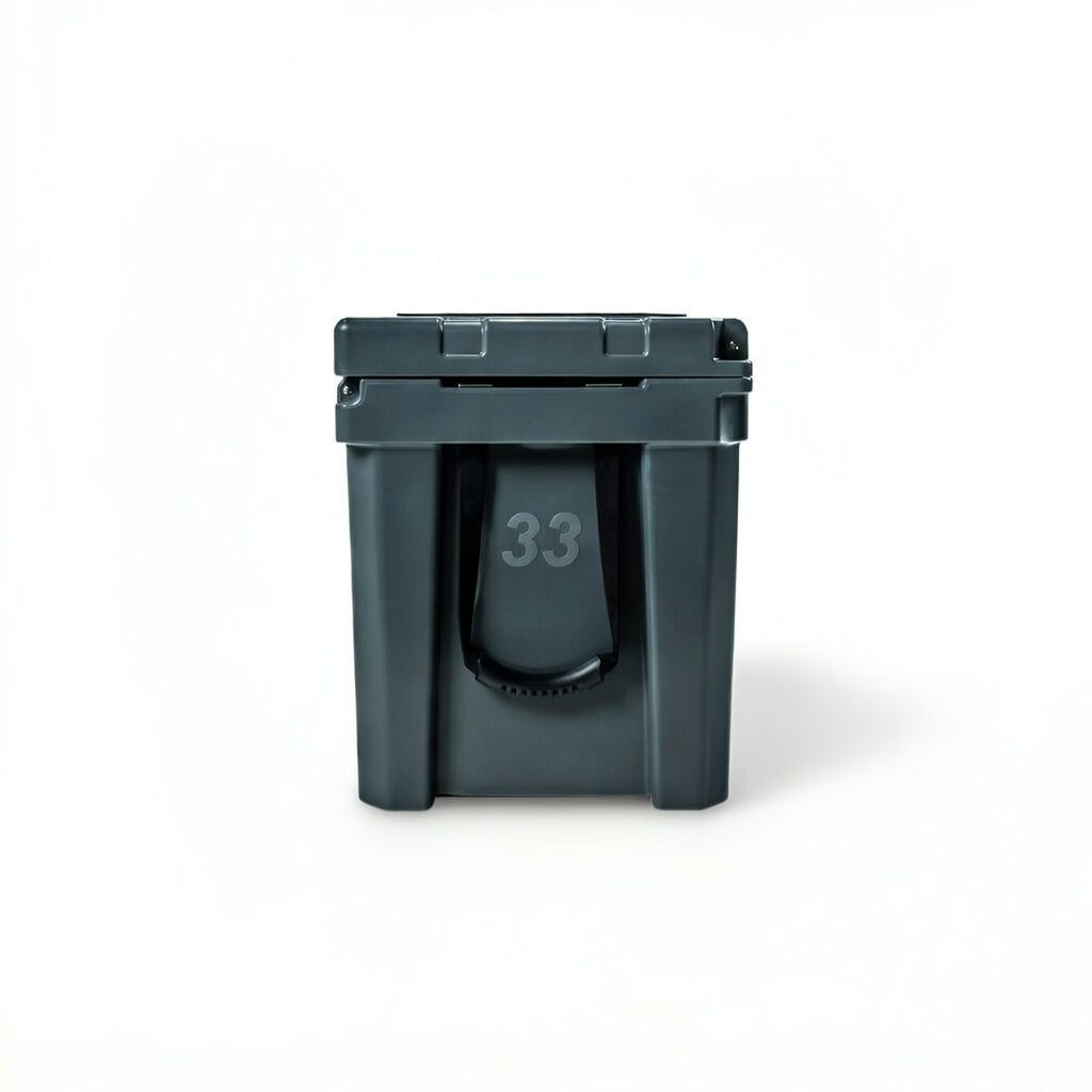 FRSH 33L hard cooler showing a sturdy, insulated exterior with a secure lid, ideal for keeping beverages cold during outdoor activities.