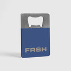 FRSH Bottle Opener in frozen blue color, a sleek metal accessory for opening bottles with ease.