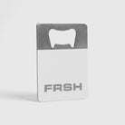 FRSH white bottle opener with ergonomic design, ideal for opening bottles with ease and style.
