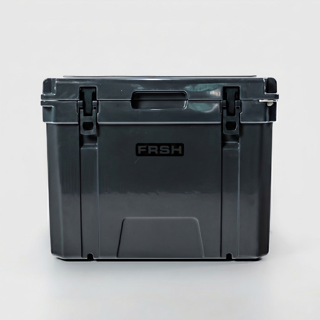 FRSH 55L hard cooler with carbon finish, sturdy insulated cooler for keeping food and drinks cold outdoors.