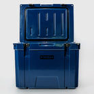 FRSH 55L hard cooler in frozen blue with sturdy construction and secure lid, ideal for outdoor camping and picnics