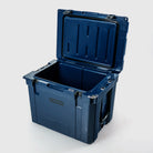 FRSH 55L frozen blue hard cooler with sturdy handle and secure latch, designed for outdoor and camping use.