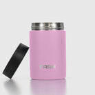 Pink FRSH 375ml can cooler holding a beverage, made of insulated material to keep drinks cold.
