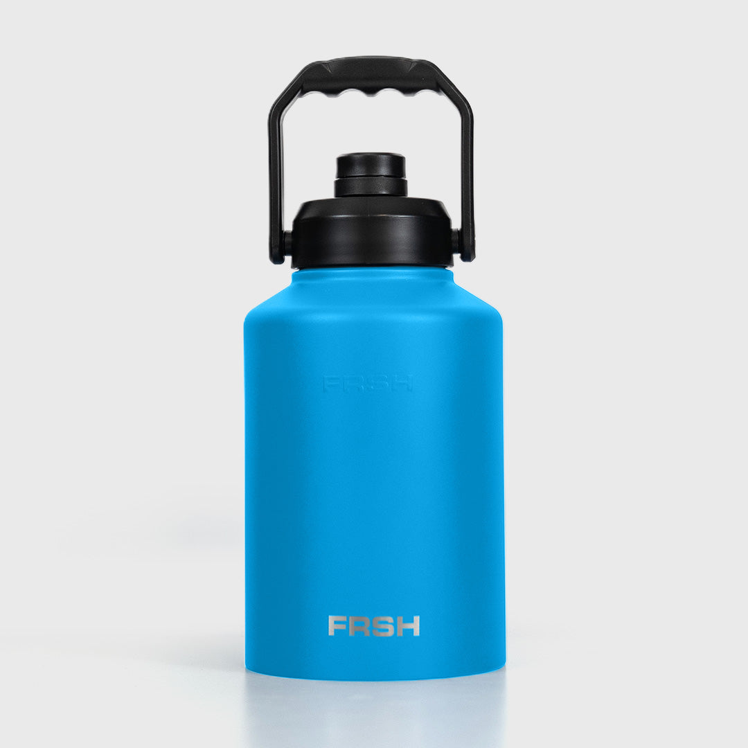 Light blue FRSH 3.8L bottle with chug lid, durable water container for outdoor and sports use
