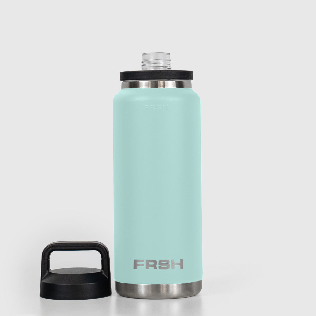 Teal 750ml FRSH bottle with chug lid, designed for easy drinking and hydration, shown with a sleek, modern design.