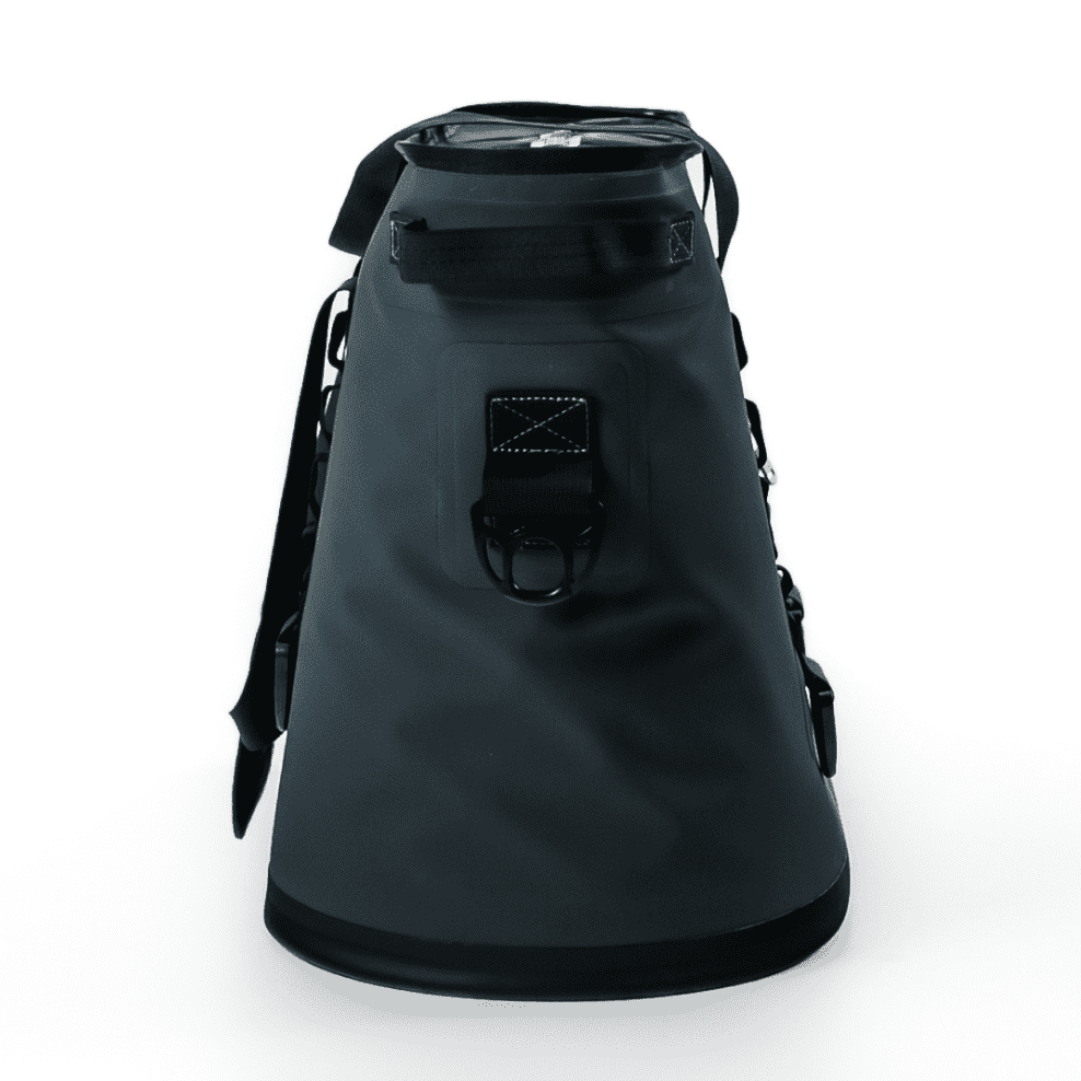 FRSH 30L soft cooler shown from the left side, featuring durable fabric, zipper closure, and adjustable shoulder strap for outdoor use.