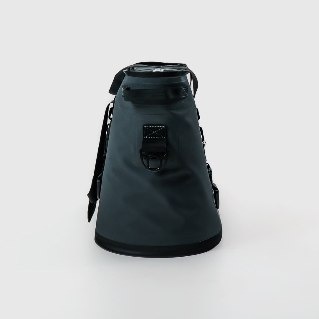 FRSH 30L soft cooler with carbon-colored exterior, insulated interior, and adjustable shoulder strap for portable cooling.