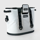 White 30L FRSH soft cooler with insulated fabric and adjustable shoulder strap, ideal for outdoor picnics and camping.