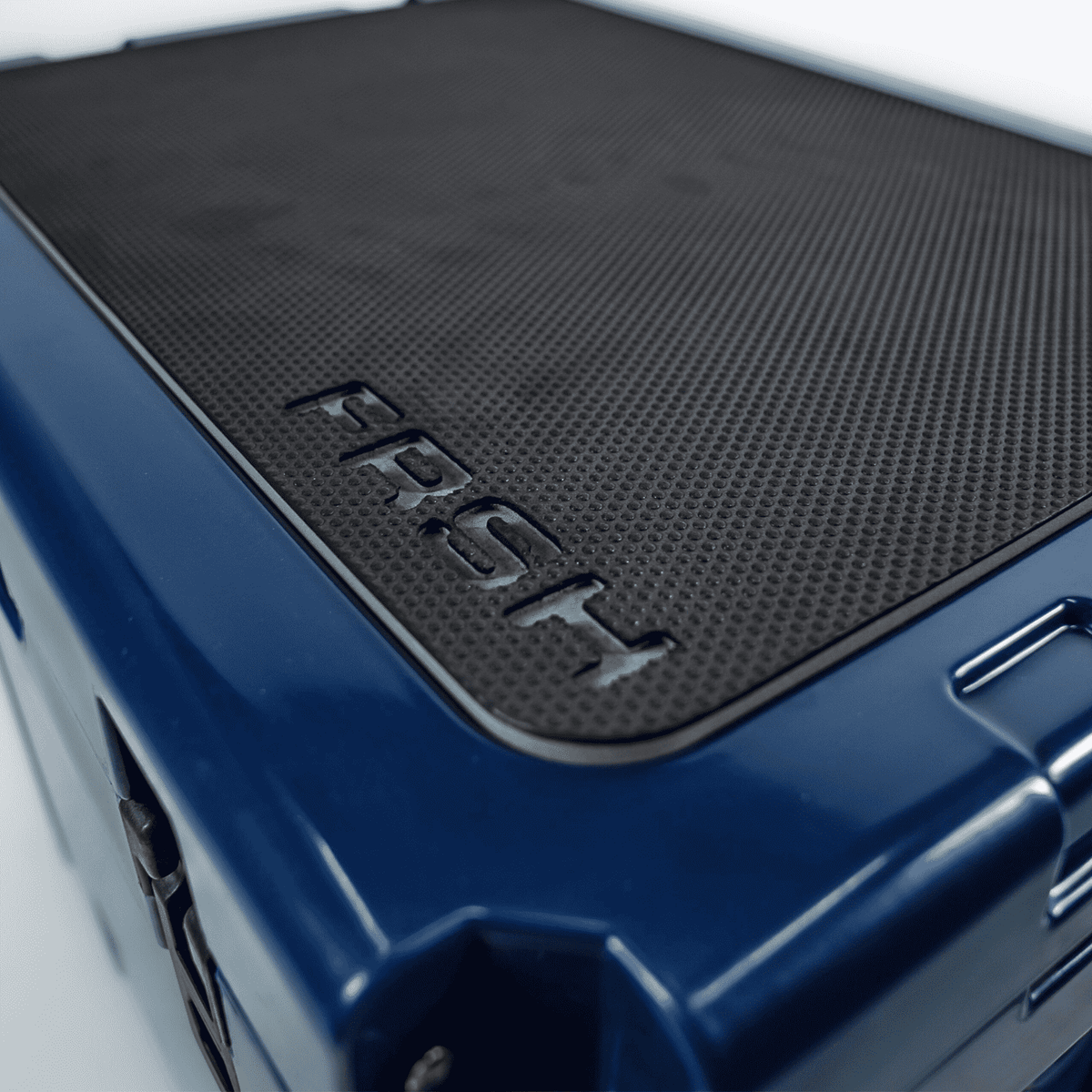 FRSH 55L hard cooler viewed from top angle, showcasing sturdy design and secure lid for outdoor cooling and storage.
